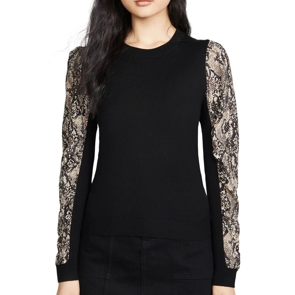 Veronica Beard Black and Tan Snake Print Sweater